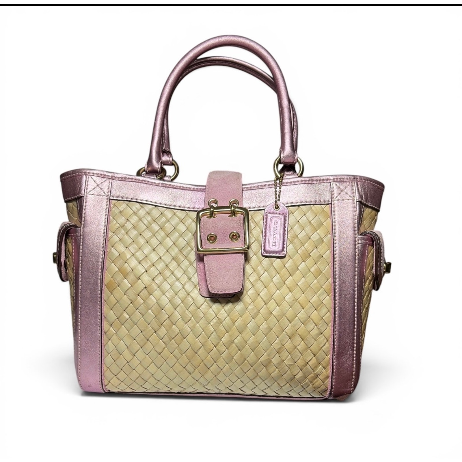 Coach Hamptons Limited Edition 2004 Straw Weave Metallic Pink Euc